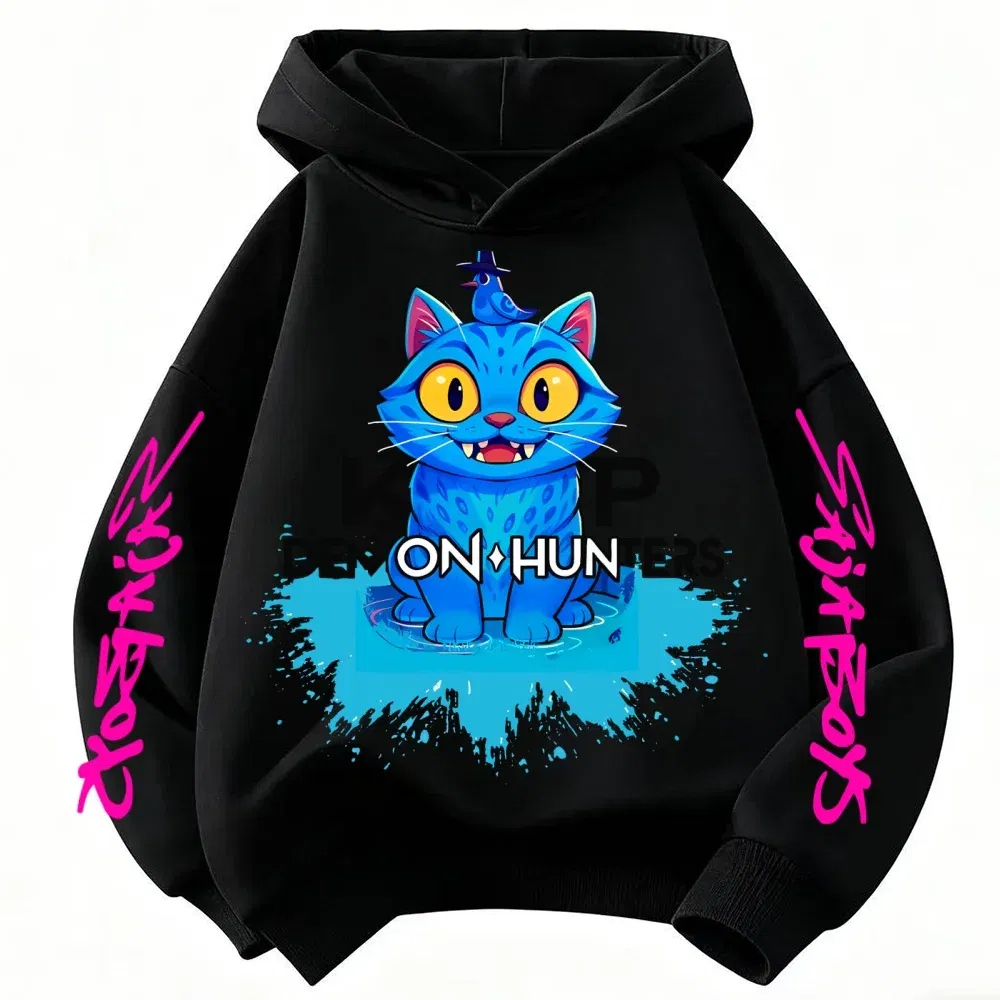 Color: Pink, Kid Size: 7 - 2025 New Saja Boys Derpy KPop Demon Hunter Cartoon Boy Hooded Sweatshirt Warm Wave Fashion Casual Tops Casual Black Clothing