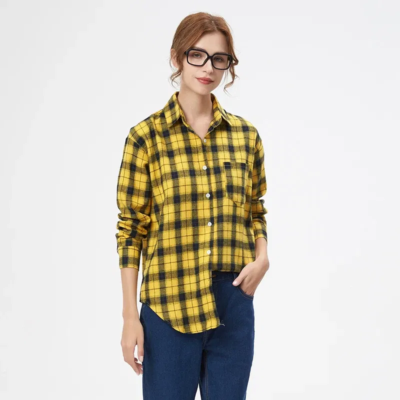 Color: Burgundy, Size: L - Fresh Flannel Plaid Shirt Women 2025 New Female Blouses and Tops Cotton Loose Long Sleeve Casual Shirts Fine Women's Clothes