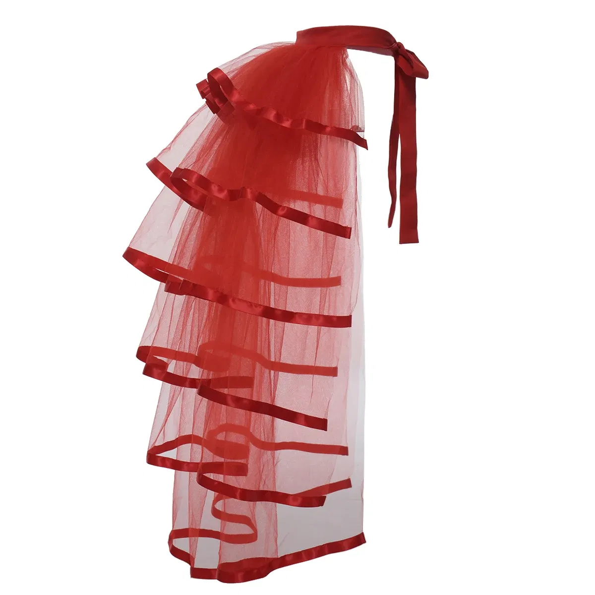 Color: Red, Size: One Size, Ships From: CHINA - Women Punk Puffy Ruffle Tutu Bustle Skirts Sexy Steampunk Cocktail Party Tie-on Overskirt Gothic Tulle Skirt for Female