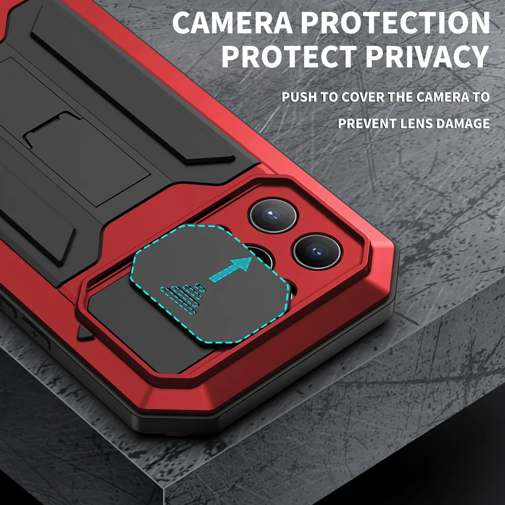 Color: Red, Material: EVA - Heavy Duty Metal Aluminum Case For iPhone 14 13 15 Pro Max Military Grade Shockproof Bumpers Armor Kickstand Camera Slider Cases