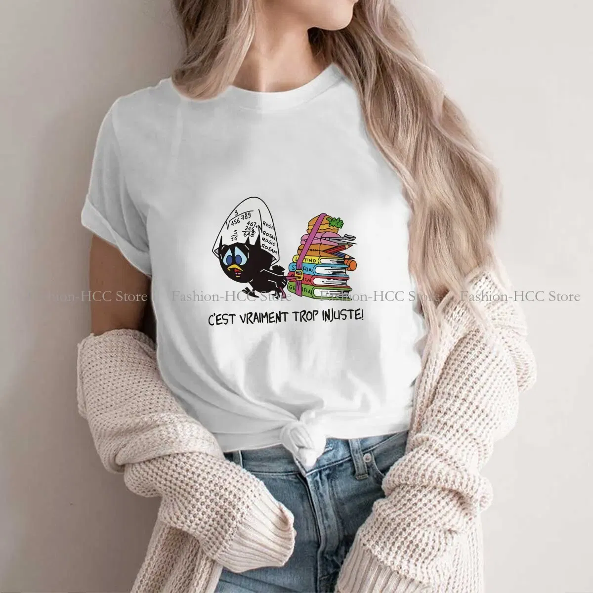 Color: WHITE, Size: XXL - Calimero Cartoon Polyester TShirt for Women C'est Vraiment Trop Basic Summer Tee T Shirt Novelty Trendy