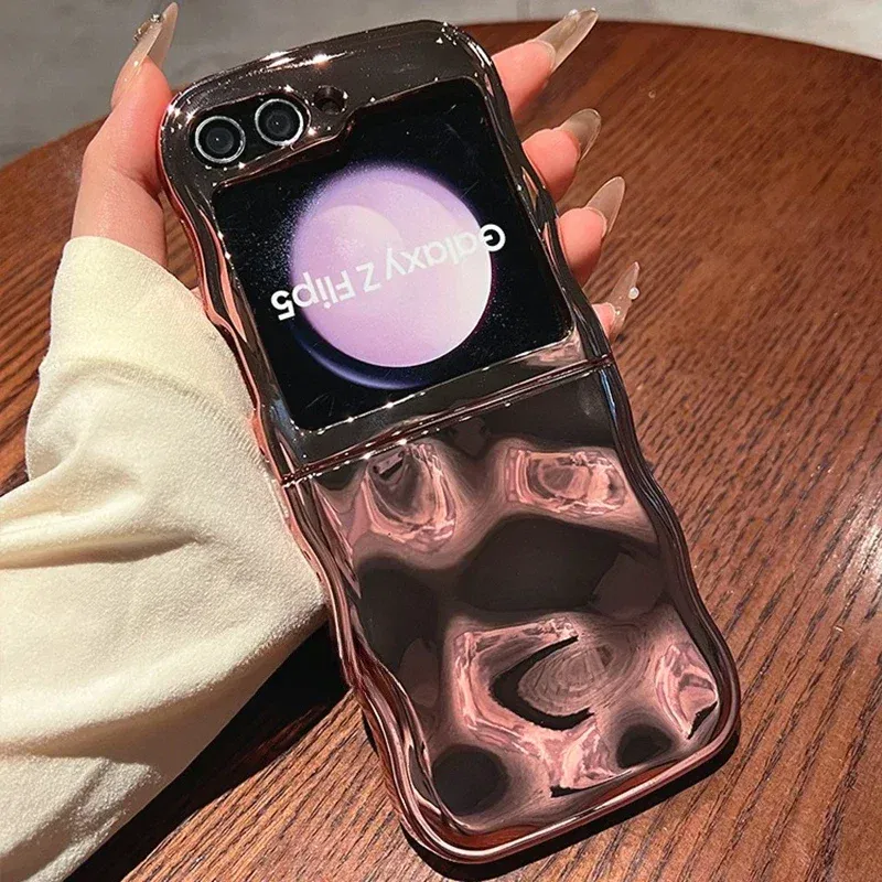 Color: black, Material: ABS - Cartoon Stone Pattern Gloss Wave Case for Samsung Galaxy Z Flip 6 5 flip6 Plating Meteorite Soft TPU Shockproof Ins Korean Cover