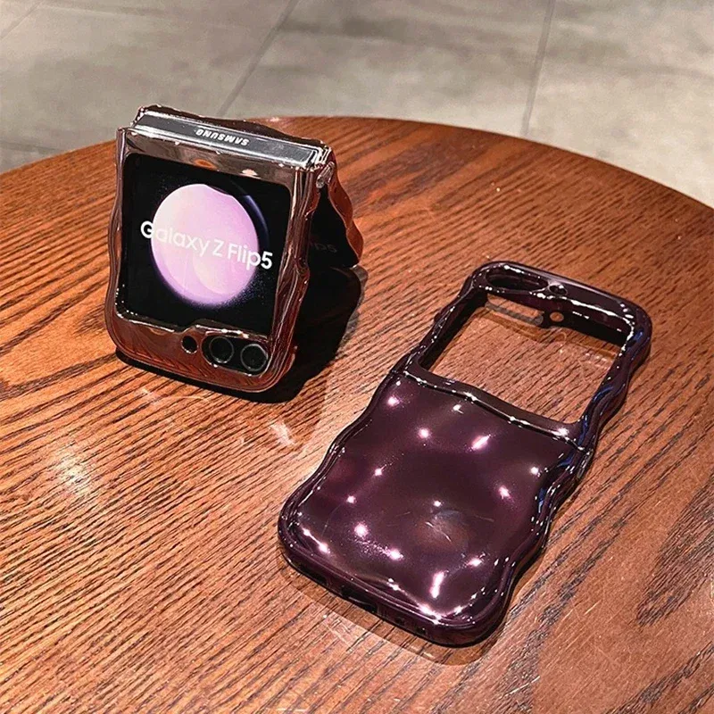 Color: black, Material: ABS - Cartoon Stone Pattern Gloss Wave Case for Samsung Galaxy Z Flip 6 5 flip6 Plating Meteorite Soft TPU Shockproof Ins Korean Cover