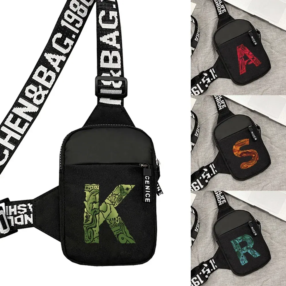 Color: WHITE - Sports Chest Bag Men Small Mobile Phone Messenger Bags Waist Bags Multi-Function Carry-on Bag Engrave Image Initial Name Patter