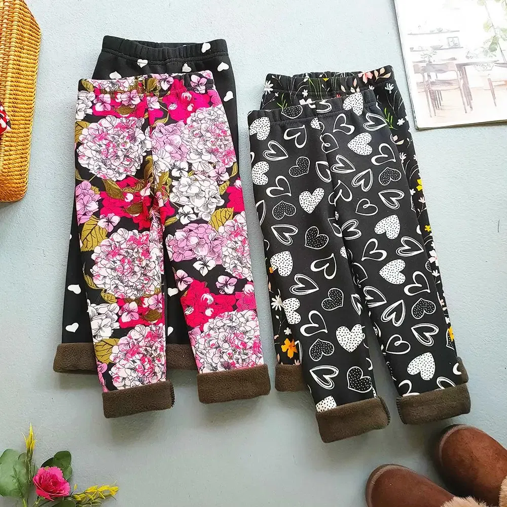 Color: Gold, Kid Size: 5 - Autumn Winter Print Flowers Thick Warm Kids Toddler Baby Girls Leggings Children's Pants