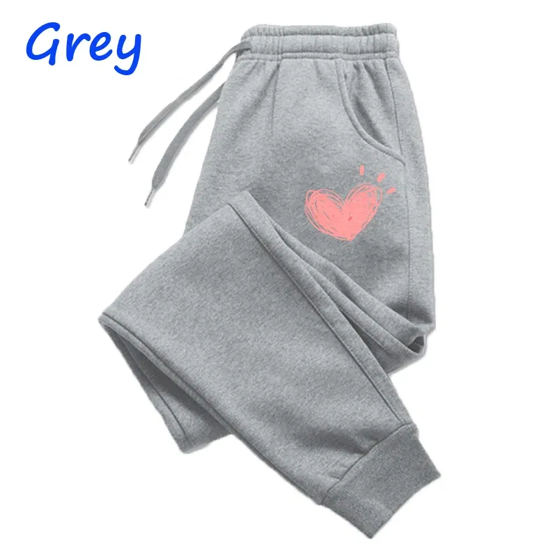 Color: Beige, Size: XXXS - Women Cute Heart Printed Sweatpants Autumn Winter Cotton Long Pants Jogger Trousers Casual Sports Fitness Women Sweat Pants