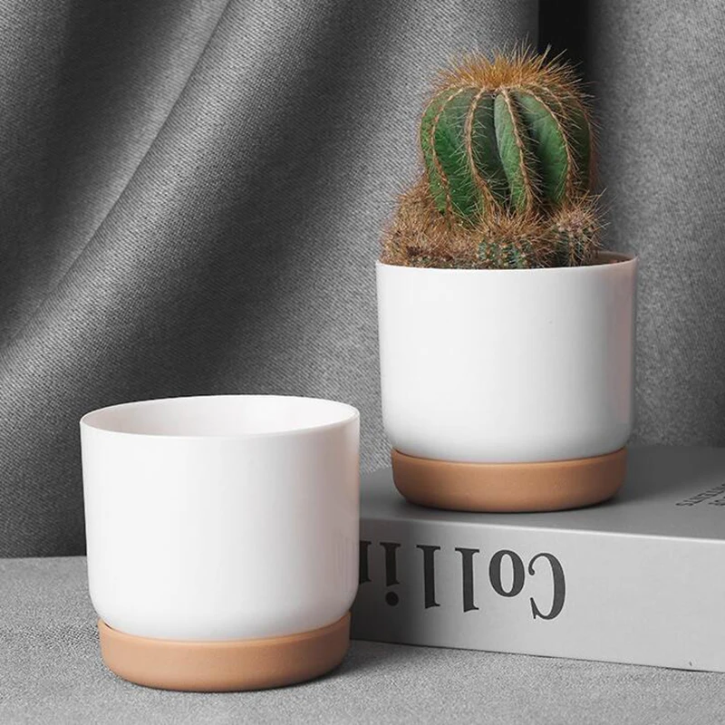 Color: WHITE - 1pcs Succulent Plant Pot Six-sided Ceramic Pot Succulent Flowerpot Set With Bamboo Support For Desktop