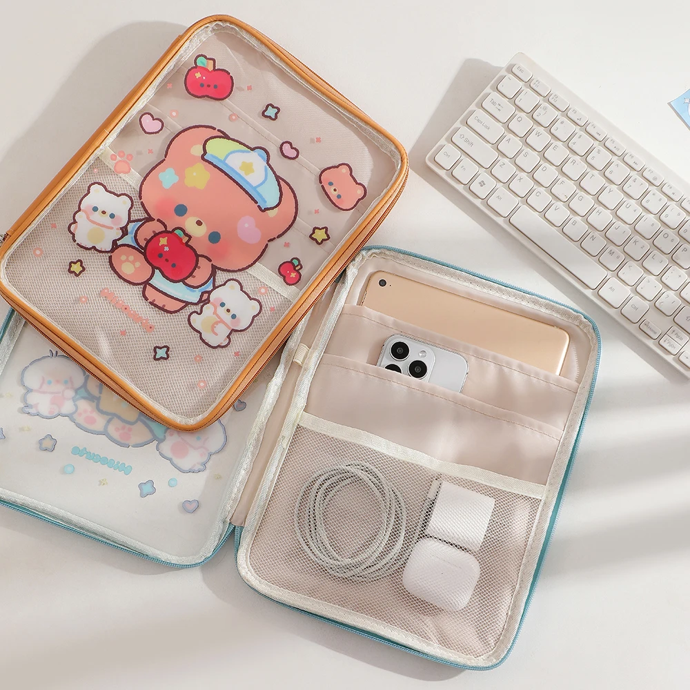 Color: WHITE - Cartoon PVC Stationary Organzier Pouch Big Capacity Storage Pens Eraser Students Pencil Bags