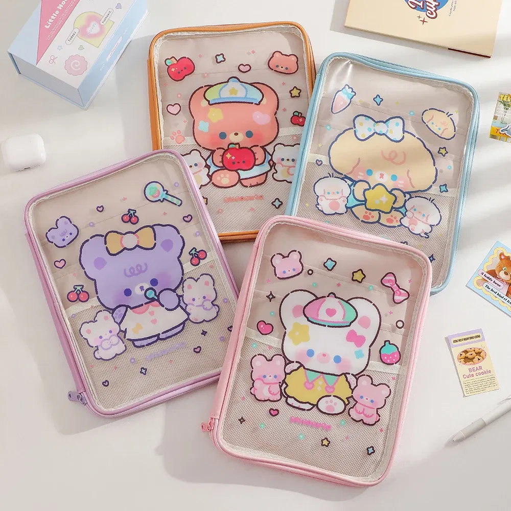 Color: WHITE - Cartoon PVC Stationary Organzier Pouch Big Capacity Storage Pens Eraser Students Pencil Bags