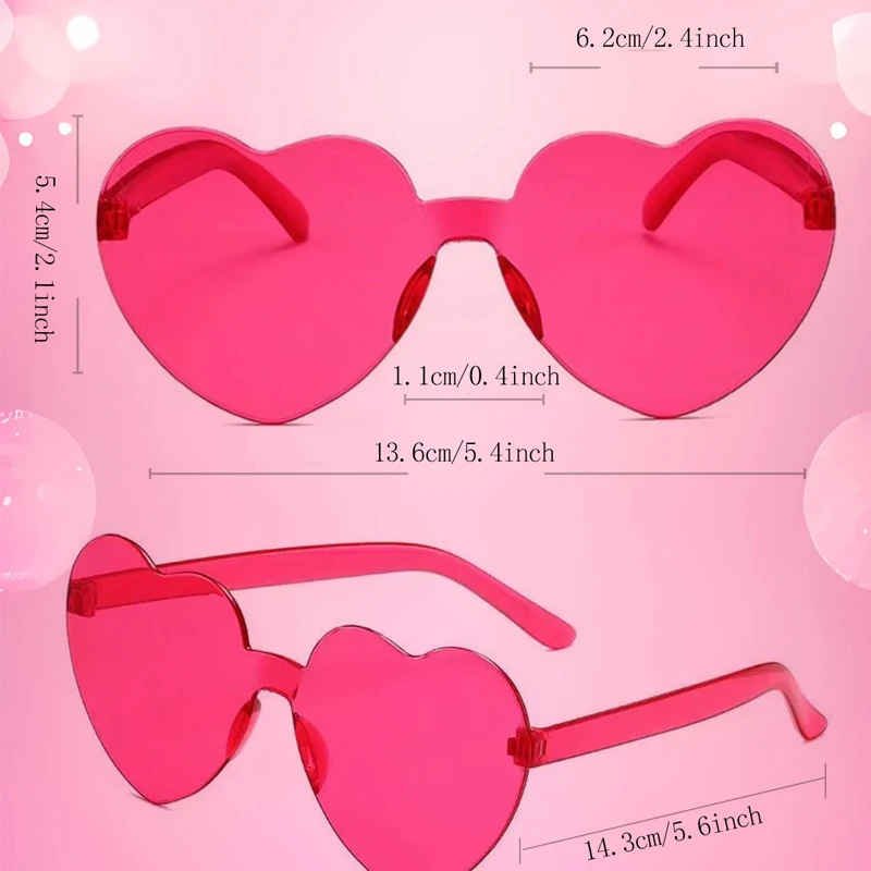Lenses Color: Light purple - 10PC Heart Sunglasses Love Sunglasses Jelly Color Frameless Heart-shaped One-piece Glasses Dazzling Color Glasses