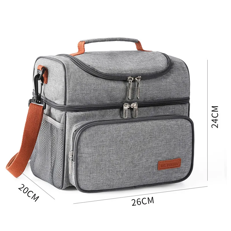 Color: Blue - Double Layer Lunchbox Storage Thermal Bag Large Capacity Tote Shoulder Food Drink Insulation Bags Outdoor Picnic Bento Lunch Bag