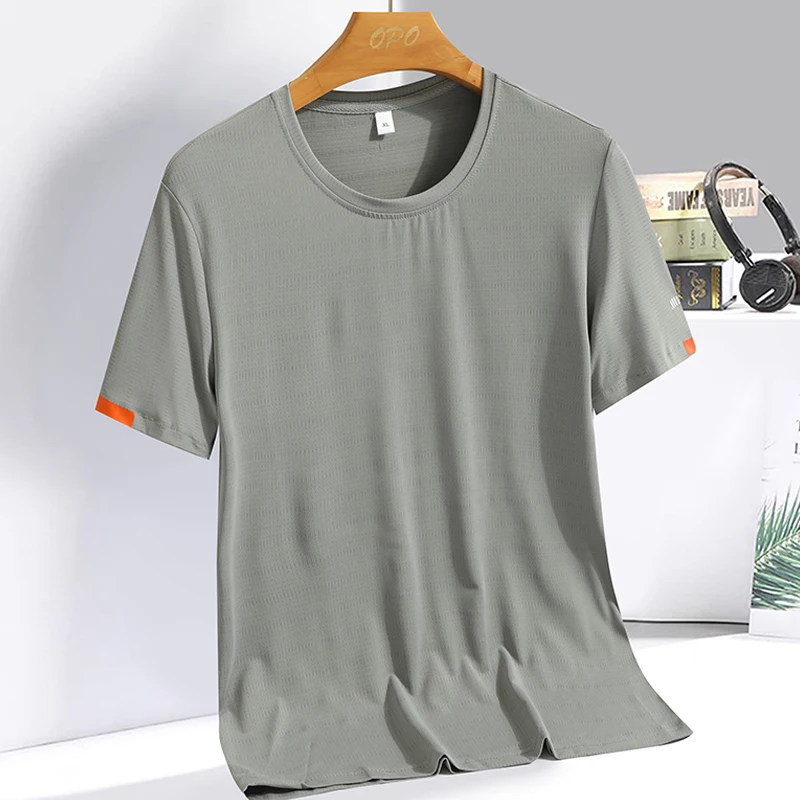 Color: Turquoise, Size: XXXL - Men's Silk Ice Round Collar T-shirt, Simple Running Fitness Suit, Breathable Thin T-shirt, Quick Dry T-shirt, Summer