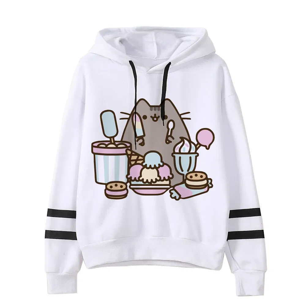 Color: Dark Grey, Size: L - Women Ullzang Cute Cat Funny Cartoon Sweatshirt Pusheen Cat Kawaii Harajuku Korean Style Hoodies Graphic Fashion Hoody Female