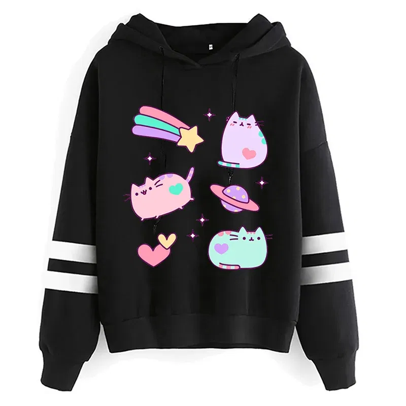 Color: Dark Grey, Size: L - Women Ullzang Cute Cat Funny Cartoon Sweatshirt Pusheen Cat Kawaii Harajuku Korean Style Hoodies Graphic Fashion Hoody Female