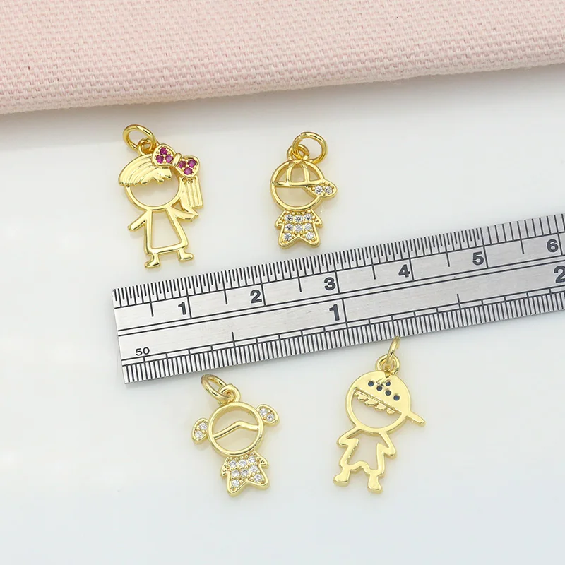 Metal color: Titanium Plated - OCESRIO Gold Plated CZ Small Boy and Girl Charms for Necklaces Copper DIY Handmade Pendants for Earrings Wholesale chma091