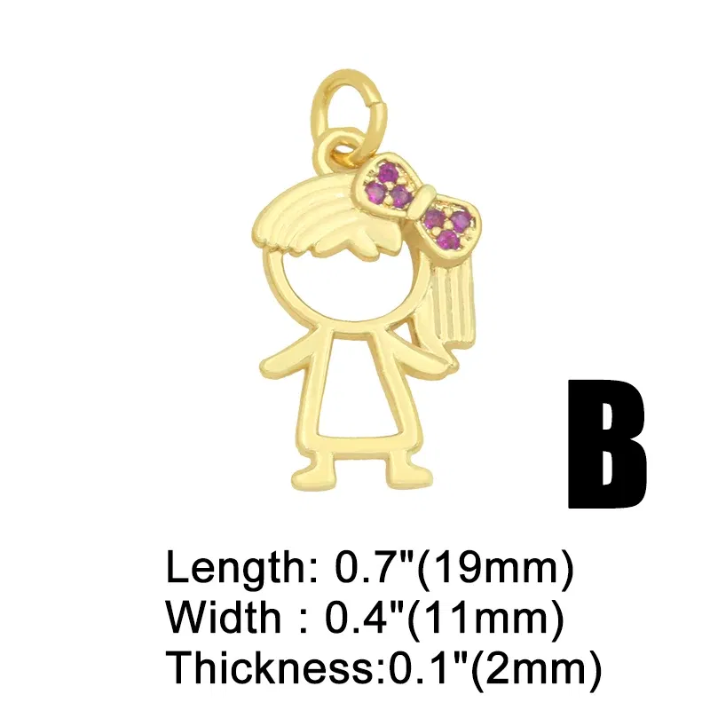 Metal color: Titanium Plated - OCESRIO Gold Plated CZ Small Boy and Girl Charms for Necklaces Copper DIY Handmade Pendants for Earrings Wholesale chma091