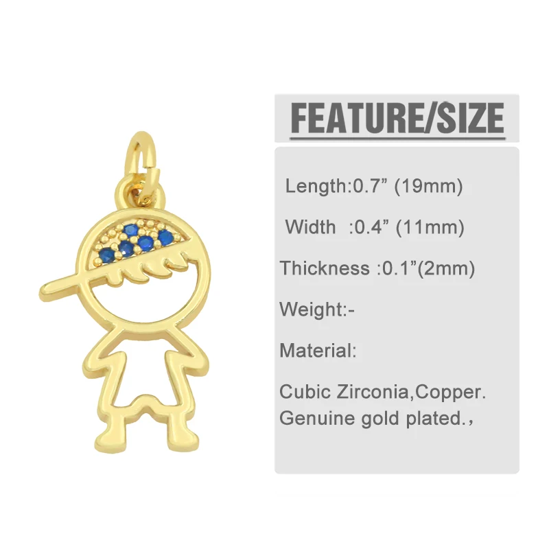 Metal color: Titanium Plated - OCESRIO Gold Plated CZ Small Boy and Girl Charms for Necklaces Copper DIY Handmade Pendants for Earrings Wholesale chma091