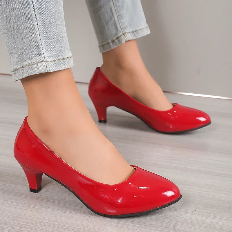 Color: Red, Shoe Size: 36 - Women Pumps Nude Shallow Mouth Women Shoes Fashion Office Work Wedding Party Shoes Ladies Low Heel Shoes Summer Heels Woeman