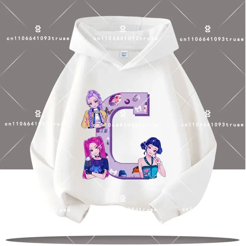 Color: MULTI, Kid Size: 7 - K-pop Demon Hunters Letter A-Z 3-12 Year Old Children Hooded Sweatshirt Girls' Casual Shirt Boys' Sports Shirt Cartoon Print