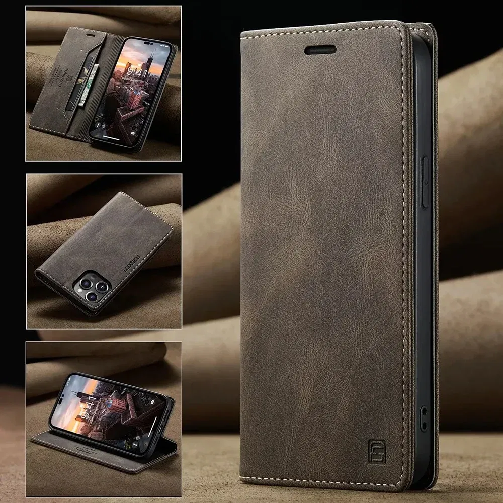 Color: Coffee, Material: Microfiber - Leather Cases for IPhone 16 15 14 13 12 11 Pro Max XR XS Max 8 7 6s Plus SE 2022 2020 Wallet Folio Flip Cover Rfid Blocking
