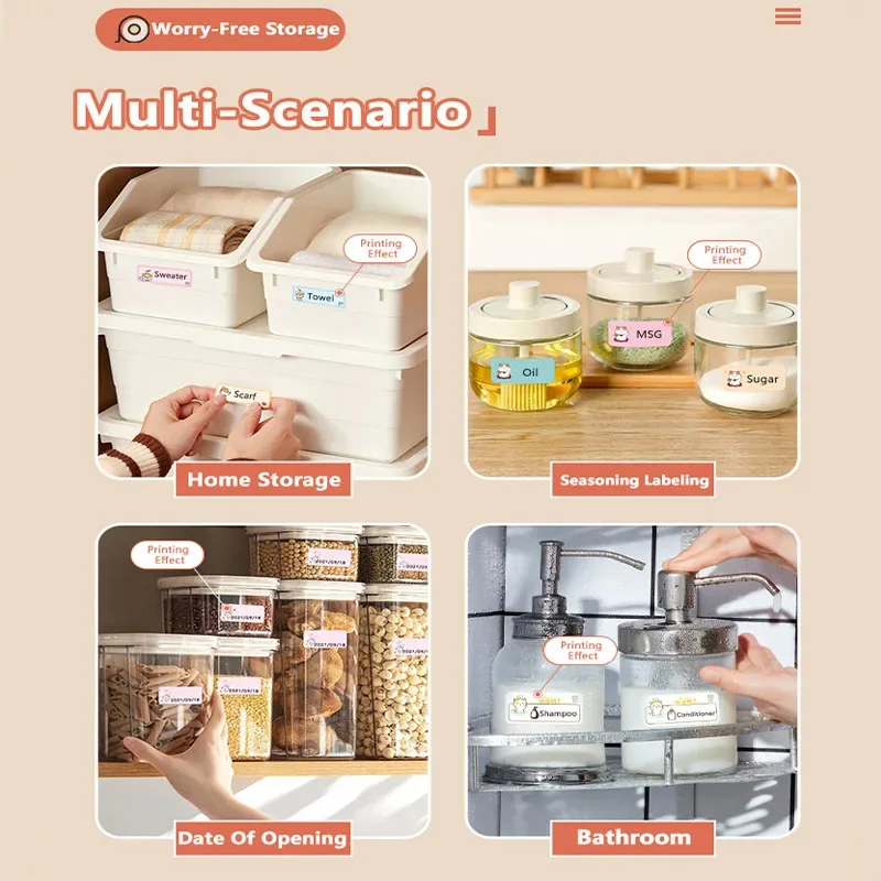 Color: Light Red - Niimbot D11/D101/D110 cute cartoon color thermal label sticker self-adhesive waterproof sticker mini portable printer