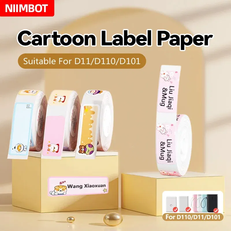 Color: Light Red - Niimbot D11/D101/D110 cute cartoon color thermal label sticker self-adhesive waterproof sticker mini portable printer