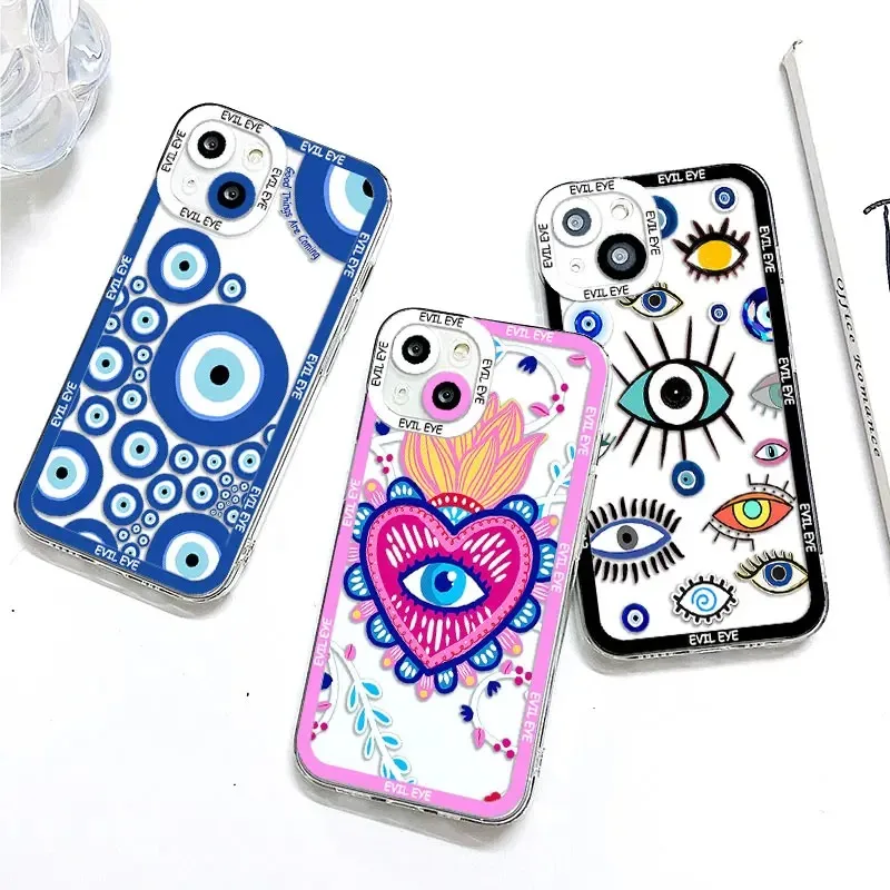 Color: Blue, Material: CANVAS - Blue Evil Eye Phone Case For Samsung Galaxy S10 S20 S21 S22 S23 S24 FE Plus Ultra Note 20 Transparent TPU Case