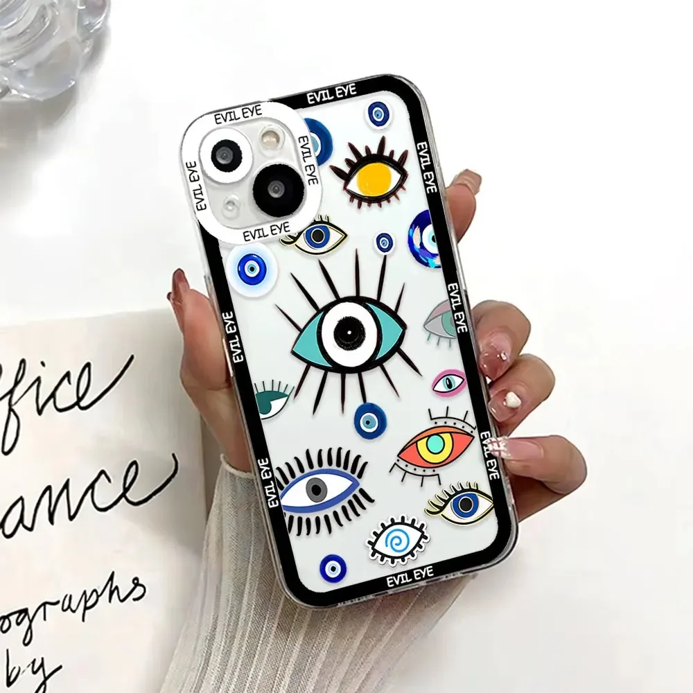 Color: Blue, Material: CANVAS - Blue Evil Eye Phone Case For Samsung Galaxy S10 S20 S21 S22 S23 S24 FE Plus Ultra Note 20 Transparent TPU Case