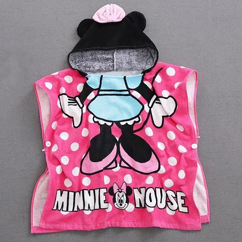 Color: Blue - Disney Kids Hooded Bath Towel Child Breathable Gauze Cloak Beach Towel Mickey Minnie Cartoon Boy Grl BAth Towel 60x120cm