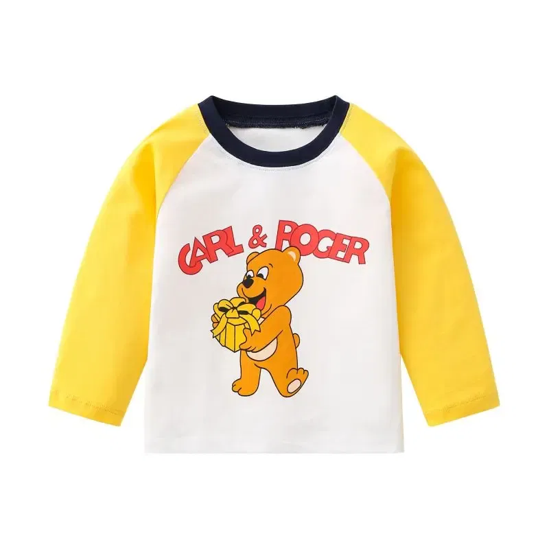 Color: WHITE, Kid Size: 24M - Children's long-sleeved T-shirt 2024 spring & fall new style small and medium-sized kidsren's baby round neck bottoming shirt