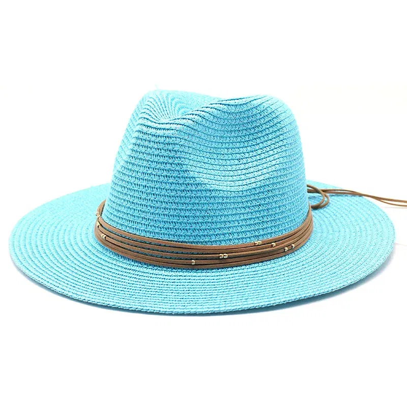 Color: Dark Grey, Size: M - Big Size 60CM New Straw Hat 7cm Brim Summer Cooling Beach Sun Hat Outdoor Party Panama Jazz Hat Sombreros De Mujer