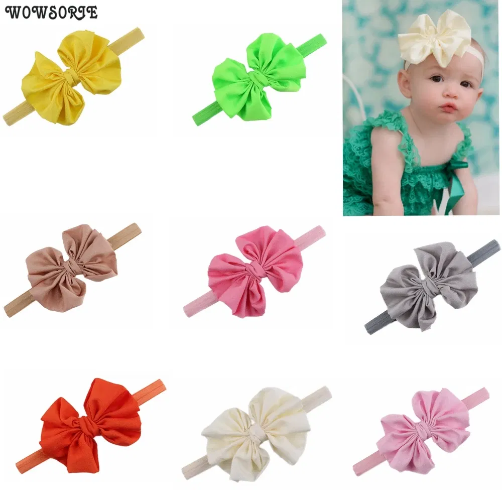 Color: Pink - Baby girls hair bow flower Headband  Kids Girls Bowknot Elastic Hair Band Headwear Newborn Head Band children hair Accessories