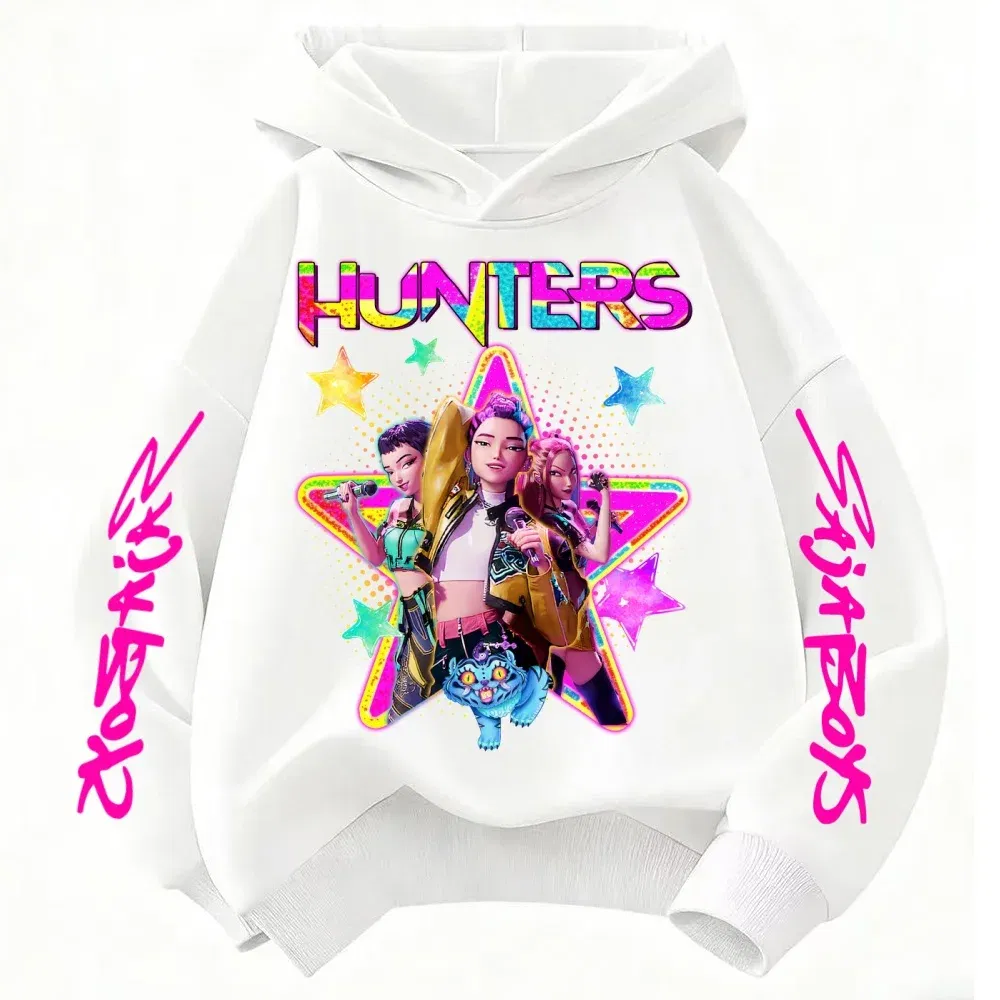 Color: black, Kid Size: 6 - KPop Demon Hunters Huntrix Girls Sweatshirts Spring Fall Boys Children Hoodies Long Sleeves T-shirt Jacket Toddler Kids Clothes