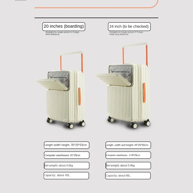 Color: Beige, Luggage Size: 20Inches 500mm - Wide Pull Rod Suitcase 2024 New Universal Wheel Small Lightweight Boarding Luggage 20 inch Password Lock Travel Case