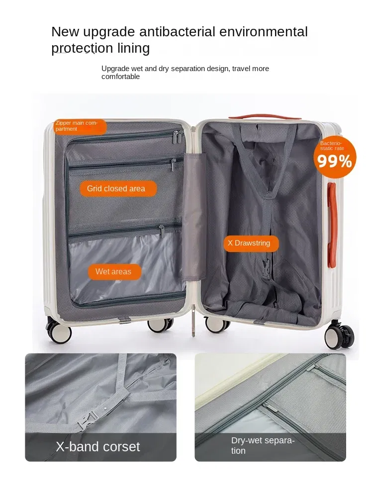 Color: Beige, Luggage Size: 20Inches 500mm - Wide Pull Rod Suitcase 2024 New Universal Wheel Small Lightweight Boarding Luggage 20 inch Password Lock Travel Case