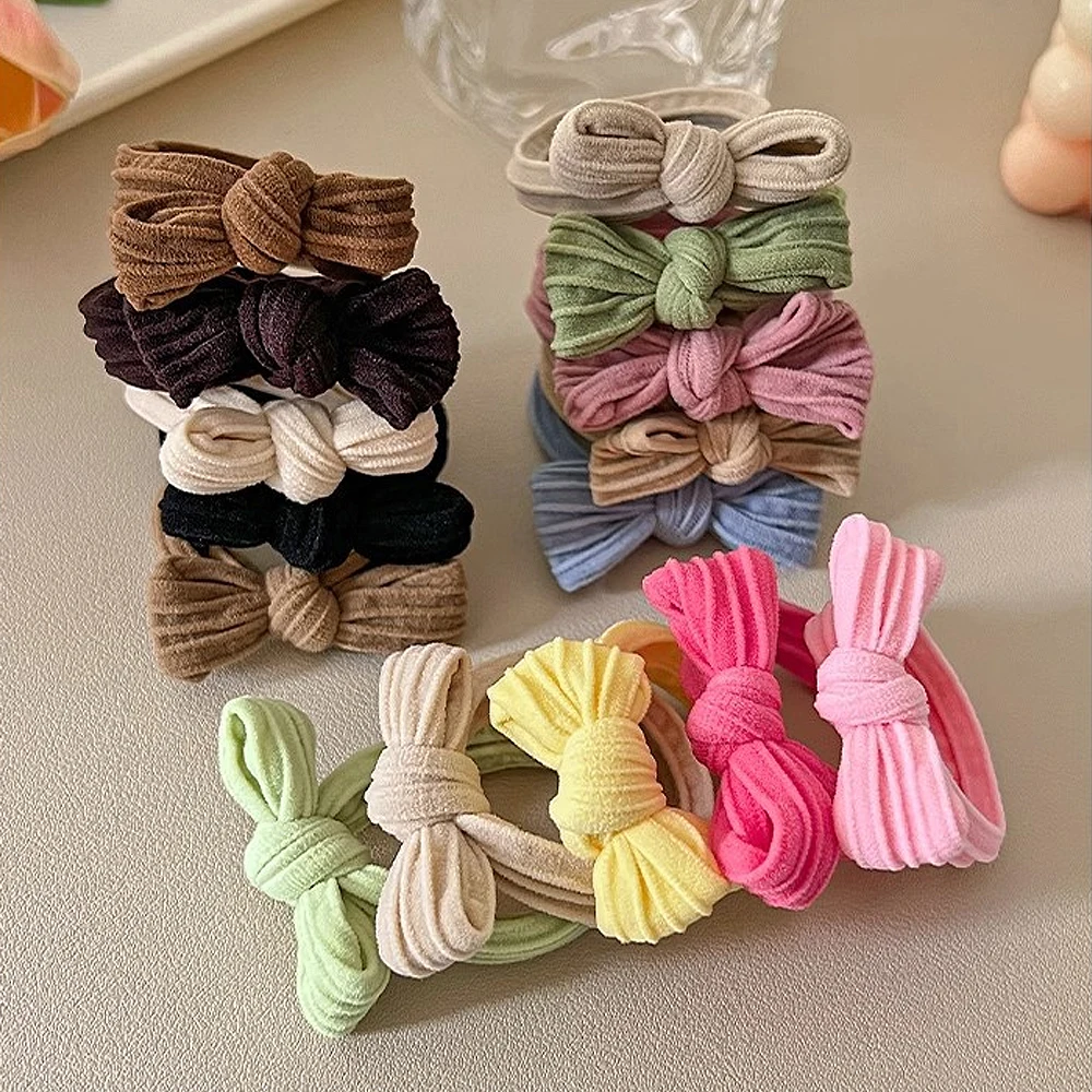Color: Lavender - 5pcs/Set Simple Bow Hair Ties Ropes Colorful Elastic Seamless Ponytail Holder Rubber Band For Toddler Girls