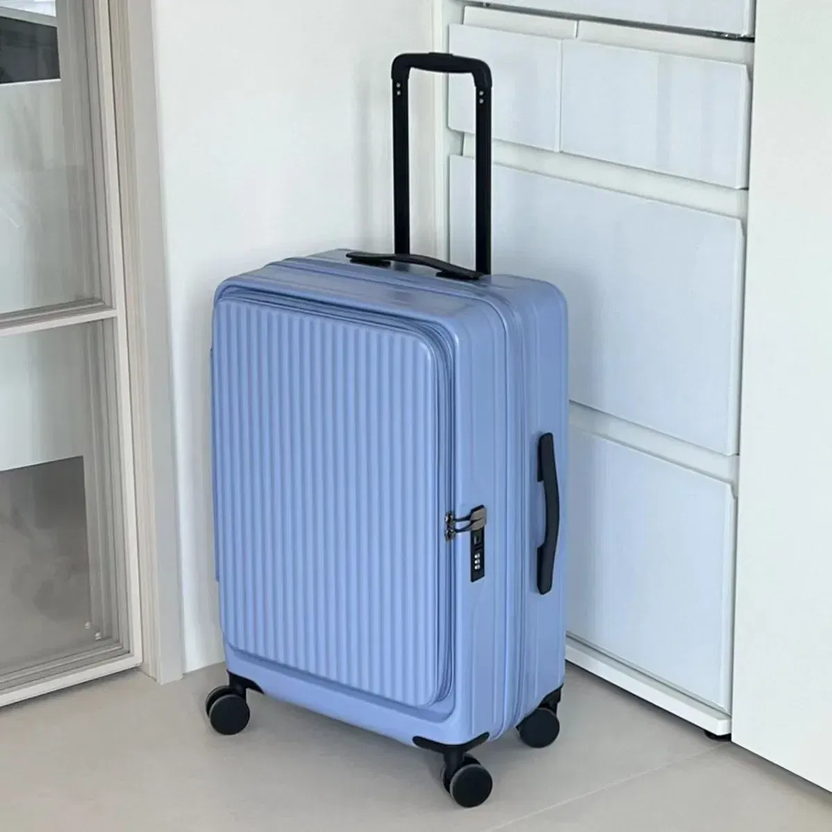 Color: Blue, Luggage Size: 15Inches 375mm, Ships From: CHINA - 2025 New 20-inch PC Hard Shell Lightweight Roller Travel Expandable Multifunctional Front Opening Suitcase Cabin Trolley Case