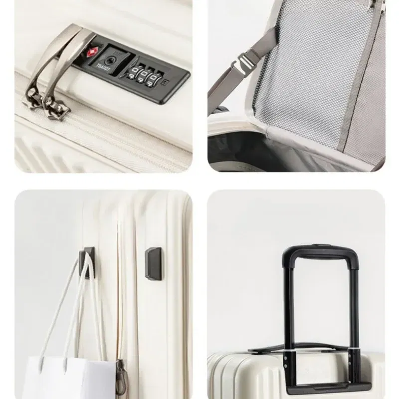 Color: Blue, Luggage Size: 15Inches 375mm, Ships From: CHINA - 2025 New 20-inch PC Hard Shell Lightweight Roller Travel Expandable Multifunctional Front Opening Suitcase Cabin Trolley Case