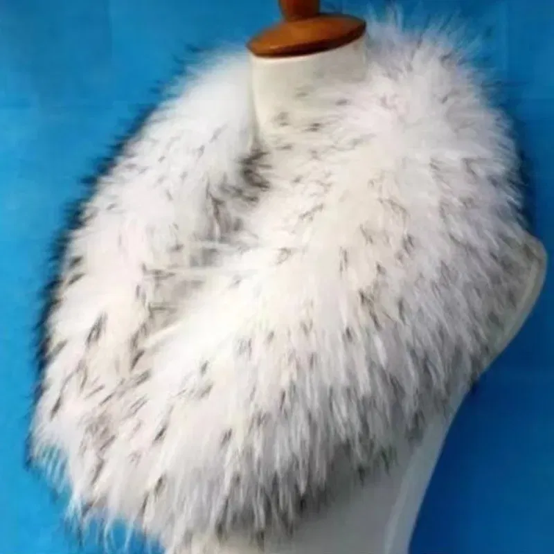 Color: DEEP BLUE, Size: M - Winter Real Fox Fur Collar Woman Furry Natural Raccoon Fur Scarf Shawls Luxury Neck Warmer Wraps For Coat Fur Scarves Large Size