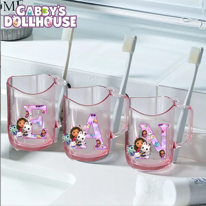 Color: WHITE, Size: Other - Gabby Dollhouse Letter A-Z Print Water Cup ABS Tooth Brushing Cups Anime Kawaii Cat Kids Toothglass Cups Kids Birthday Gift