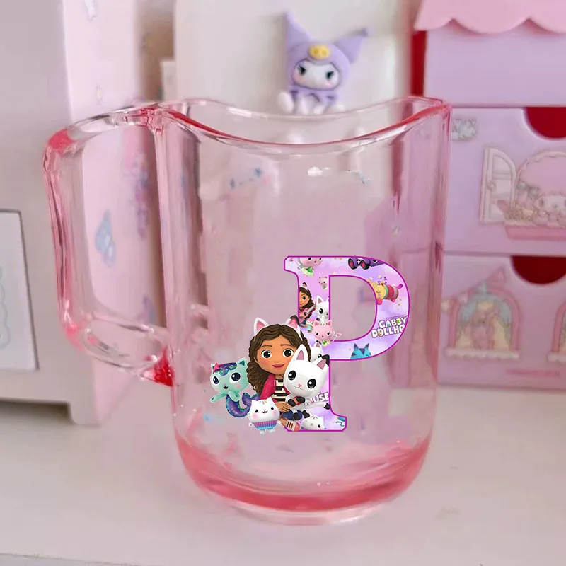 Color: WHITE, Size: Other - Gabby Dollhouse Letter A-Z Print Water Cup ABS Tooth Brushing Cups Anime Kawaii Cat Kids Toothglass Cups Kids Birthday Gift