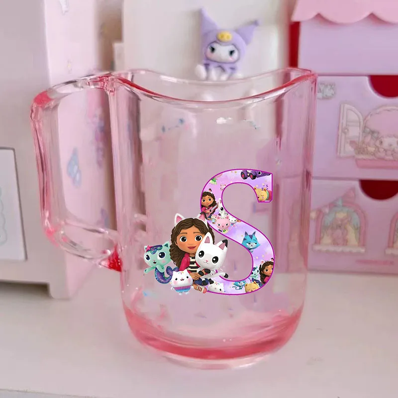 Color: WHITE, Size: Other - Gabby Dollhouse Letter A-Z Print Water Cup ABS Tooth Brushing Cups Anime Kawaii Cat Kids Toothglass Cups Kids Birthday Gift