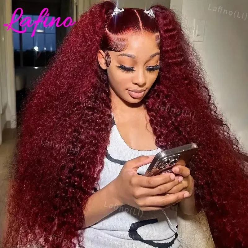 Hair Color: #6, Stretched Length: 28inches, Density: 250%, Ships From: CHINA - 30 40 Inch 99J Burgundy 13x6 Hd Lace Frontal Human Hair Wig Red Colored 13x4 Transparent Lace Curly Deep Wave Frontal Wig