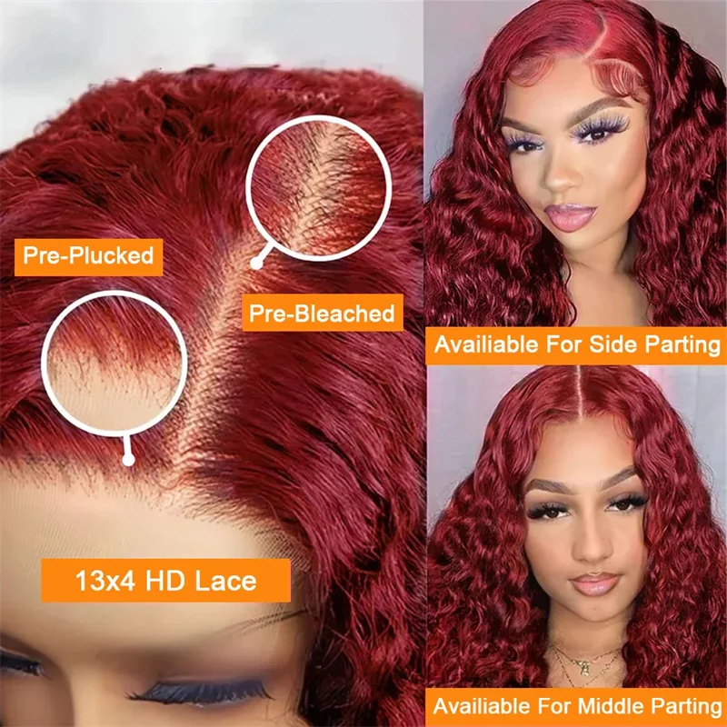 Hair Color: #6, Stretched Length: 28inches, Density: 250%, Ships From: CHINA - 30 40 Inch 99J Burgundy 13x6 Hd Lace Frontal Human Hair Wig Red Colored 13x4 Transparent Lace Curly Deep Wave Frontal Wig