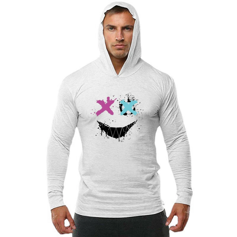 Color: Red, Size: M - Trendy Personality Funny XX Smile Face Hoodie Mens Slim Fit Running Long Sleeve Cotton Shirt Gym Training Fitness Hooded T-Shirt