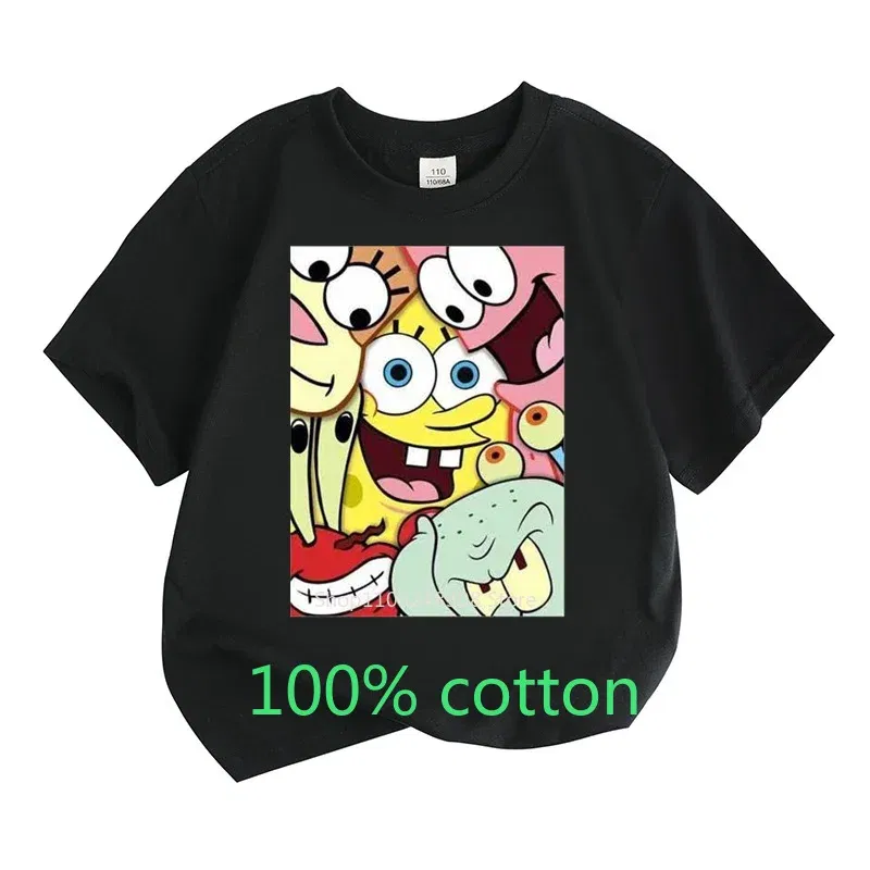 Color: army green, Kid Size: 9T - Mr. Krabs Squidward Sandy Spongebob T-shirt 100%Cotton Children Round Neck Short-sleeved Boys Girls Fashion Kids Clothes