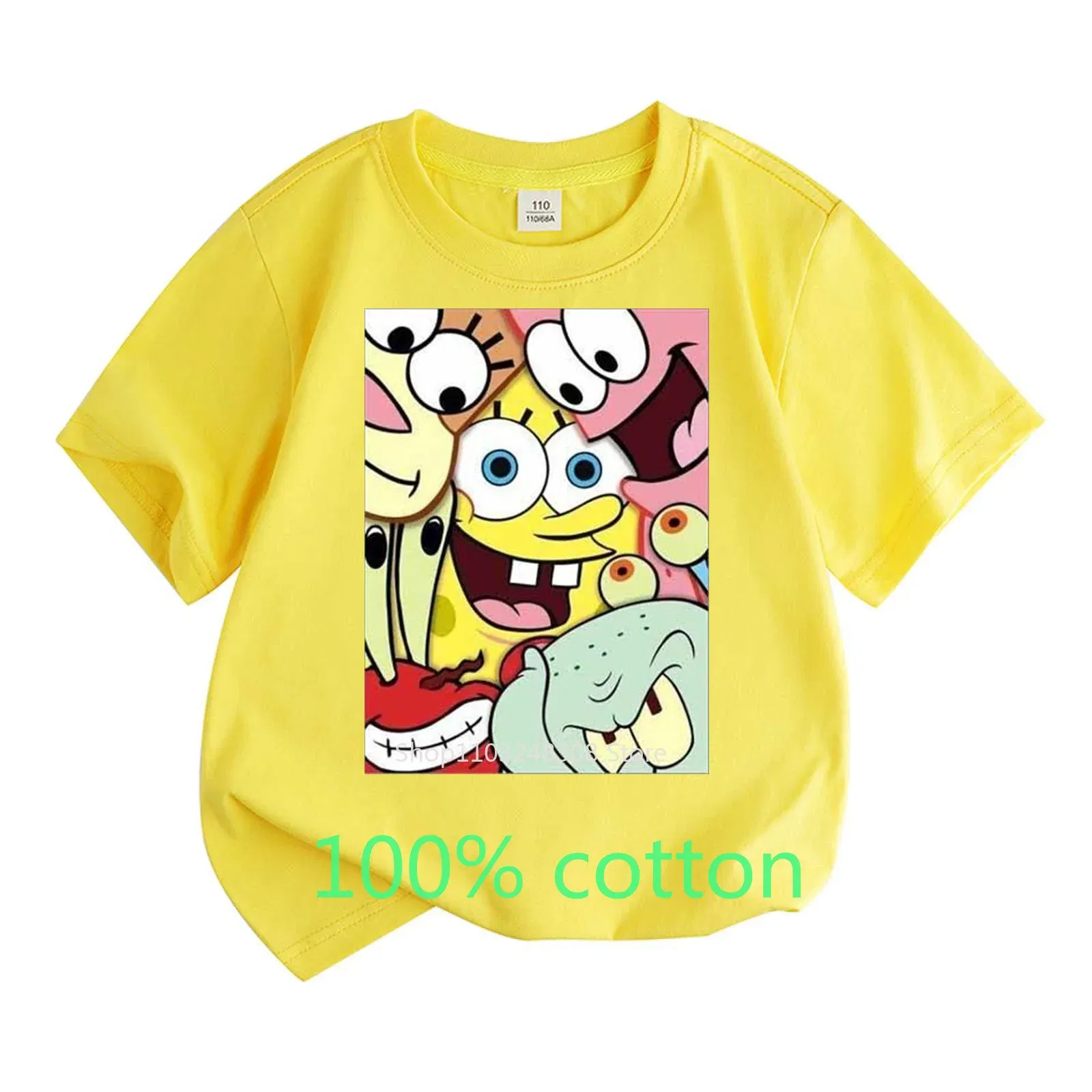 Color: army green, Kid Size: 9T - Mr. Krabs Squidward  Sandy Spongebob T-shirt 100%Cotton  Children Round Neck Short-sleeved Boys Girls  Fashion Kids Clothes