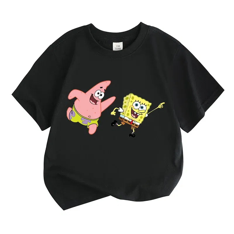Color: army green, Kid Size: 9T - Mr. Krabs Squidward Sandy Spongebob T-shirt 100%Cotton Children Round Neck Short-sleeved Boys Girls Fashion Kids Clothes