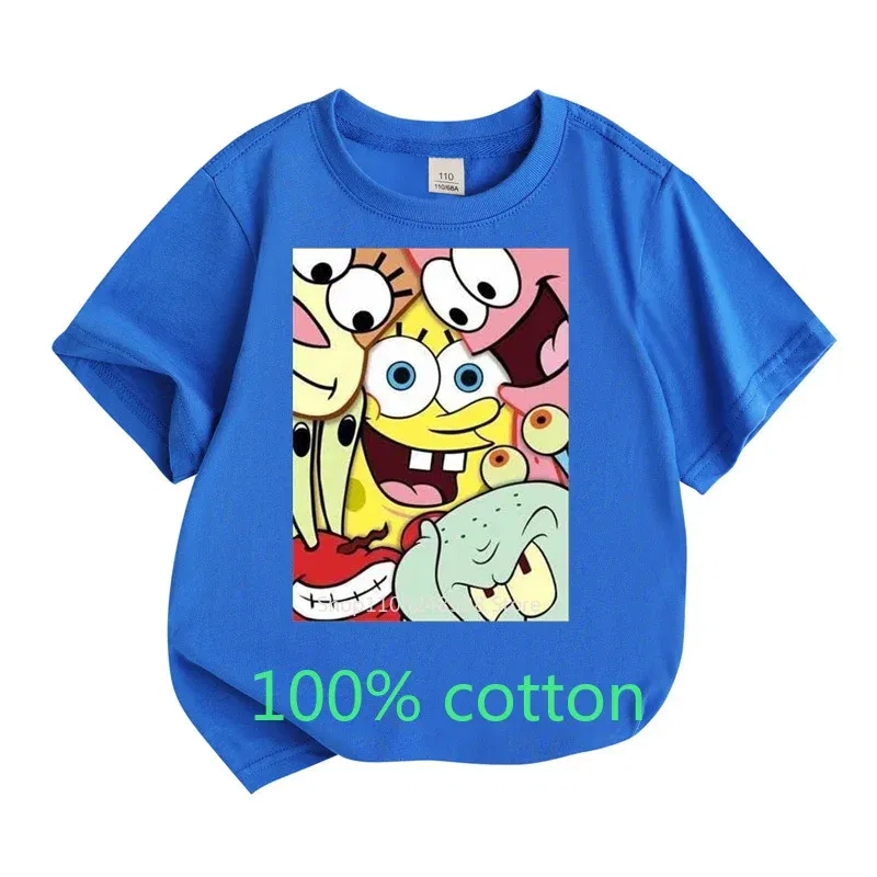 Color: army green, Kid Size: 9T - Mr. Krabs Squidward Sandy Spongebob T-shirt 100%Cotton Children Round Neck Short-sleeved Boys Girls Fashion Kids Clothes
