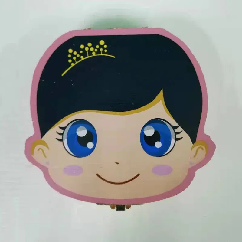 Color: Light Blue - Cute Wooden Baby Tooth Box Boxes Kids Milk Teeth Storage Box English/Spanish/French/Russian/Italian/Portuguese Keepsake Boxes